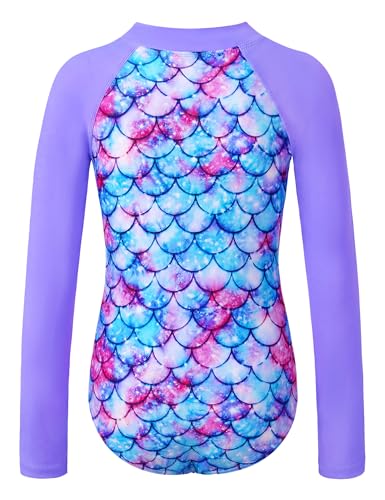 Image of Girls Long Sleeve Swimsuit Zipper Rash Guard Bathing Suit Swimwear with UPF 50+ Sun Protection for Toddler Kids