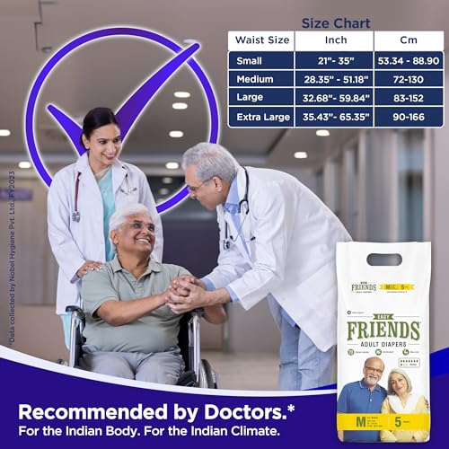 Image of Friends Easy Adult Diapers Tape Style (Medium) with odour lock and Anti-Bacterial Absorbent Core- Waist Size 28-44 Inch ; 71.12-111.76 Cm