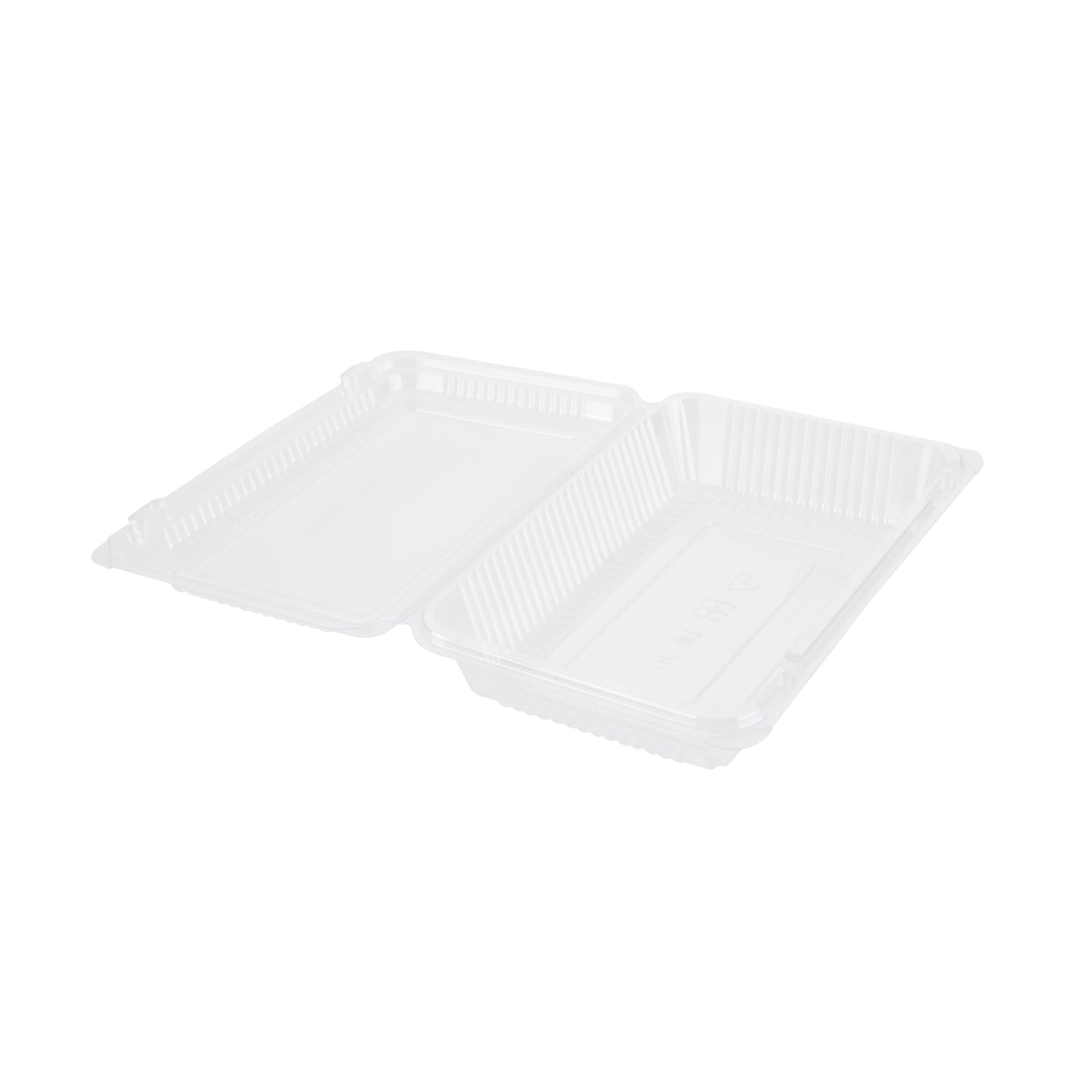 Restaurantware Thermo Tek - Contenedores de alimentos de 7.5 x 5.24 x 1.7 pulgadas, 100 recipientes rectangulares de concha - Contenedores de plástico transparente duraderos, resistentes, para