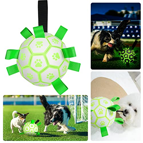 X XBEN Leuchtend Hundebälle, 15CM Hundespielzeug Ball für Kleine Mittlere Große Hunde, Interaktives Hundefußball mit Seil und Aufblasgerät, Hundeball für Outdoor,Indoor,Rasen,Schwimmen Cover