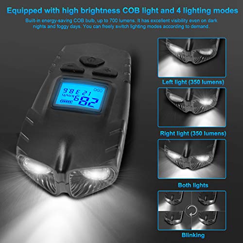 VLOXO Wireless Bike Speedometer with LED Bike Light, USB Rechargeable Bicycle Computer with Bike Alarm Bell, IPX7 Waterproof Bike Cycle Odometer Light Set Headlight Front Light - Thumbnail 4