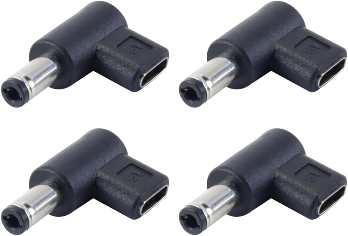 DC 5.5mm x 2.5mm to USB C Adapter, 90 Degree Charging Adapter 5V DC Male to USB Type C Female for Mobile Phone, 4 Pack