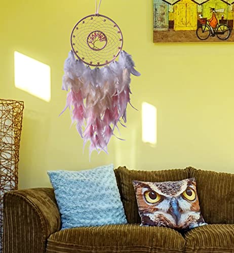 Dream Catchers - Pink Tree of Life Crystal Dream Catcher for Girls & Boys Kids Room Decor - Boho Wall Hanging