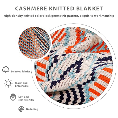 LumiSyne Knitted Throw Blanket Vintage Tassel Bohemian Ethnic Style Geometric Pattern Cozy Armchair Cover Warm Throws For Sofa Couch Bed Shawl Blanket 130x110cm - Image 3
