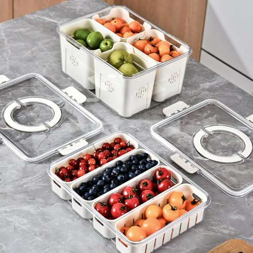 Image of fridge storage containers - transparent storage box and organiser, plastic air tight kitchen boxes, stackable refrigerator vegetable container, polythene freezer (2, MULTICOLOR, 3500 MI)