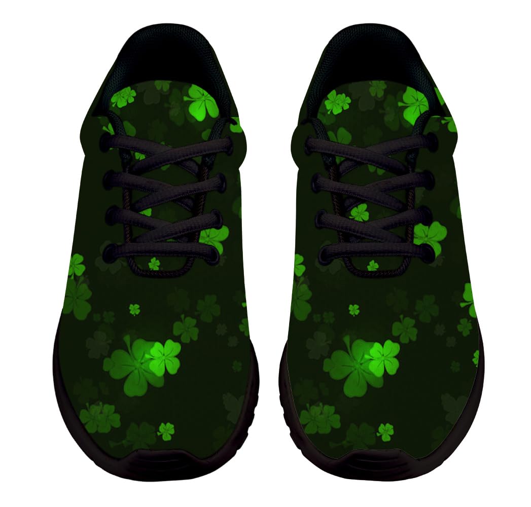 Women St Patrick's Day Shoes Mens Non-Slip Breathable Luck Clover Sneakers Black