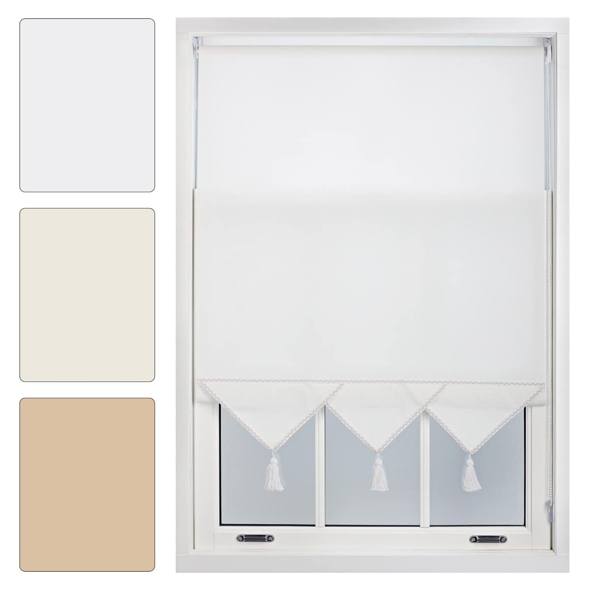 FURNISHED Roller Blinds with Triangle Edge and Metal Fittings, Made to Measure - White, 210W x 165H cm