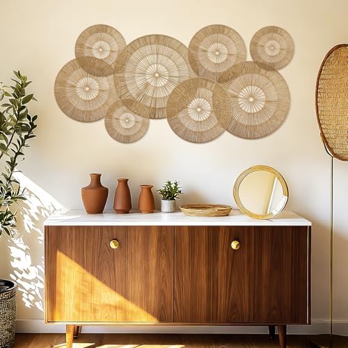 YIYA Set of 8 Boho Wall Decoration Jute Wall Decor Baskets Round Hand Woven Wicker Rattan Wall Art for Living Room Farmhouse Bedroom Nursery - 5