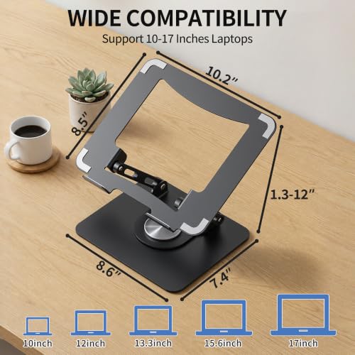 Image of SOUNDANCE Laptop Stand with 360 Rotating Base, Ergonomic Computer Riser for Desk, Adjutable Height Muti-Angle, Foldable Laptop Mount, Stable Metal Holder Support 10-15.6 inch Notebook PC, Black