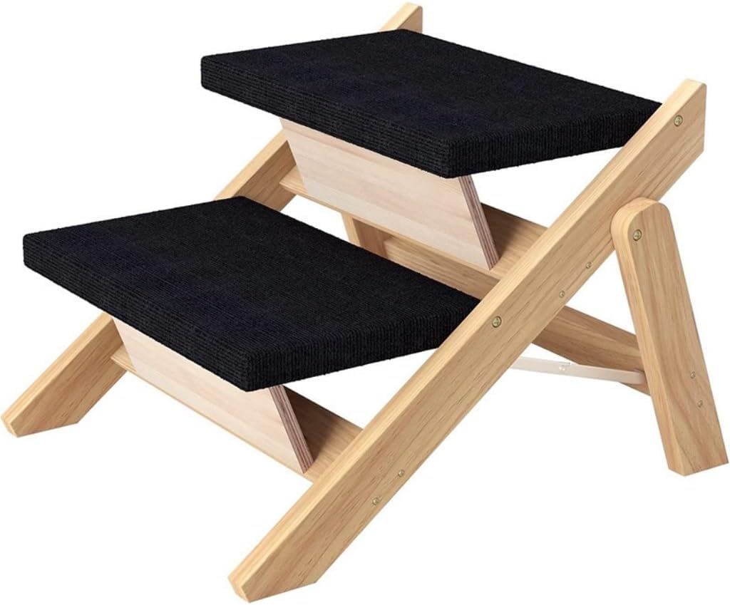 Easy to Clean Wooden Dog Ladder Outdoor Indoor Portable Two-Story Dog Ladder Cat Ladder Pet Ladder Pet Step Staircase Cat Activity Center(Black)