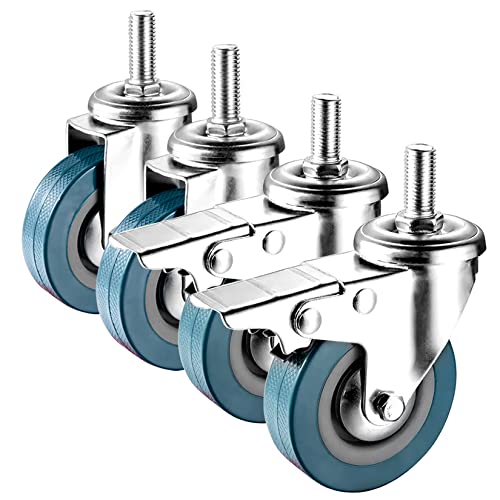キャスター4個セット デュアルロック M10 M12 ねじ式ステム 2.5インチ 3インチ 回転キャスターホイール 移動 静音 衝撃