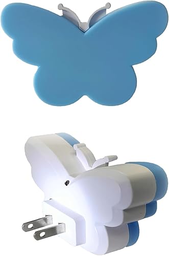 Bonita luz nocturna LED de mariposa para niños, brillo azul suave, lámpara de noche enchufable a la pared con sensor de atardecer a amanecer, idea