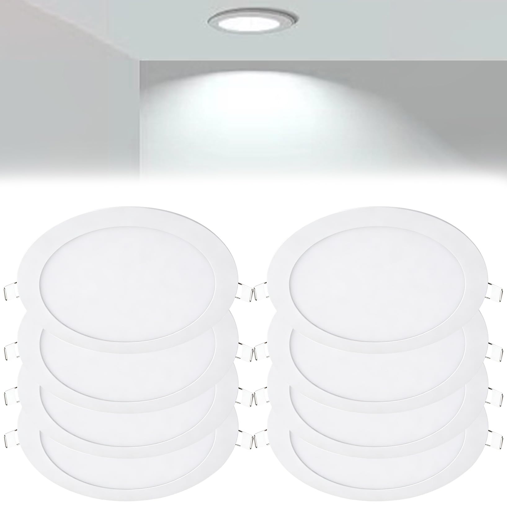VOGHMOLD 18W Ultra Slim LED Downlight 9 inch, 6000K Recessed Ceiling Light, Cut Φ205-210mm, AC85-265V Flush Mount Spotlights Aluminum Round Panel Lights for Office Hallway, 8 Pack