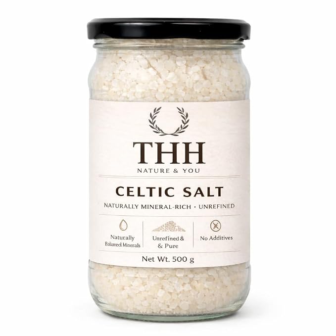 THH Celtic Salt - 500gm | Coarse Sea Premium Salt (Sel Gris) With Full of Minerals | Premium Glass Jar | Organic Hand Harvested and Edible Celtic | For Cooking & Baking