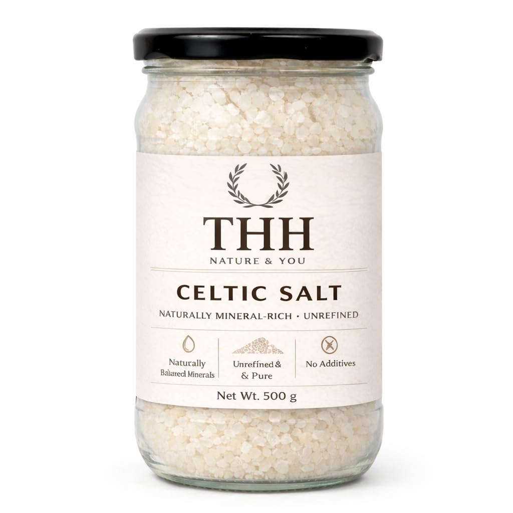 THH Celtic Salt - 500gm | Coarse Sea Premium Salt (Sel Gris) With Full of Minerals | Premium Glass Jar | Organic Hand Harvested and Edible Celtic | For Cooking & Baking