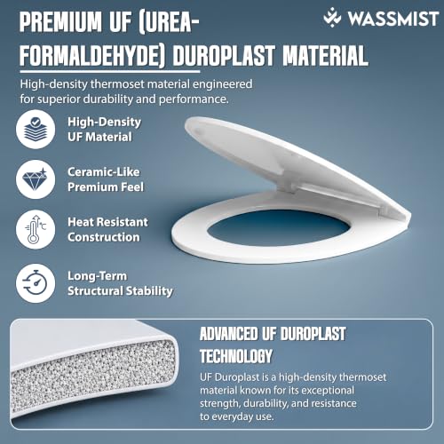 Image of WASSMIST Toilet Seat Cover Set | Premium UF QQ Hinged Toilet Seat Cover with One Touch Quick Release | Soft Close Anti-Bacterial Commode Seat Cover