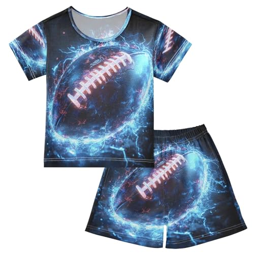 ALAZA American Football Fantasy Pajamas Set Short Sleeve Cotton Sleepwear Summer Pjs 2 Piece 5-14Y