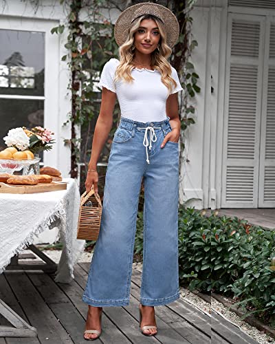 GRAPENT Wide Leg Jeans for Women Stretch High Wasited Elastic Waist Bell Bottom Baggy Y2K Pants4