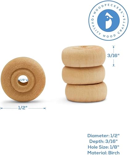 Miniatura 5 de Mini ruedas de madera clásicas, ideales para manualidades, 12 pulgada de diámetro, 316 pulgadas de grosor, agujero de 18 pulgadas, paquete de 50