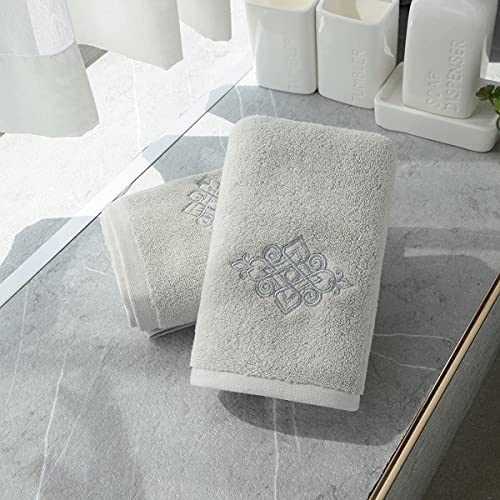 sense gnosis 100% Cotton Beige Hand Towel Set of 2 Super Thick Soft Highly Absorbent Embroidered Decorative Hand Towels for Bathroom Home Hotel Spa 13 x 29 Inch - Image 3