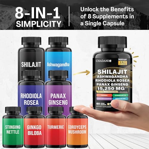 image for CHADANI Shilajit Pure Himalayan 9000MG, Energy Booster Ashwagandha 200