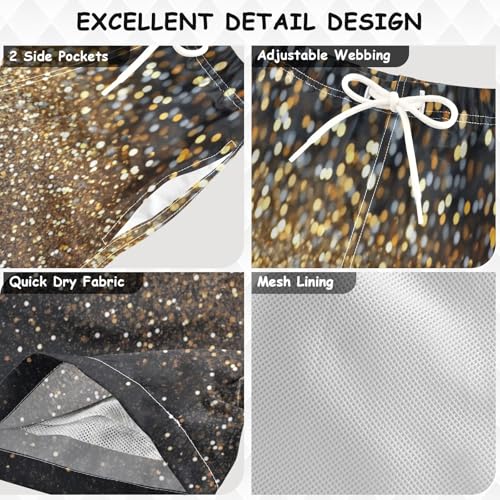 Pigsaly Boys' Swim Board Shorts Gradient Flashing Gold Champagne Glitter Boy's Swim Trunks Kids Swimwear M3