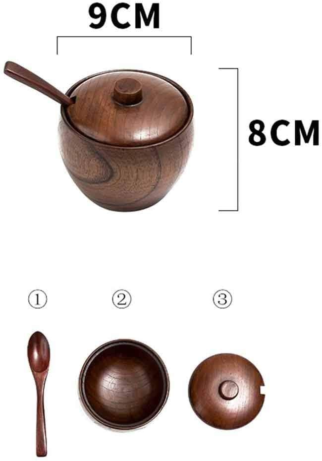 Solid Wood Spice Jar Sugar Bowl Salt Pepper Seasoning Box Japanese Spoon And Kitchen Tool With Lid