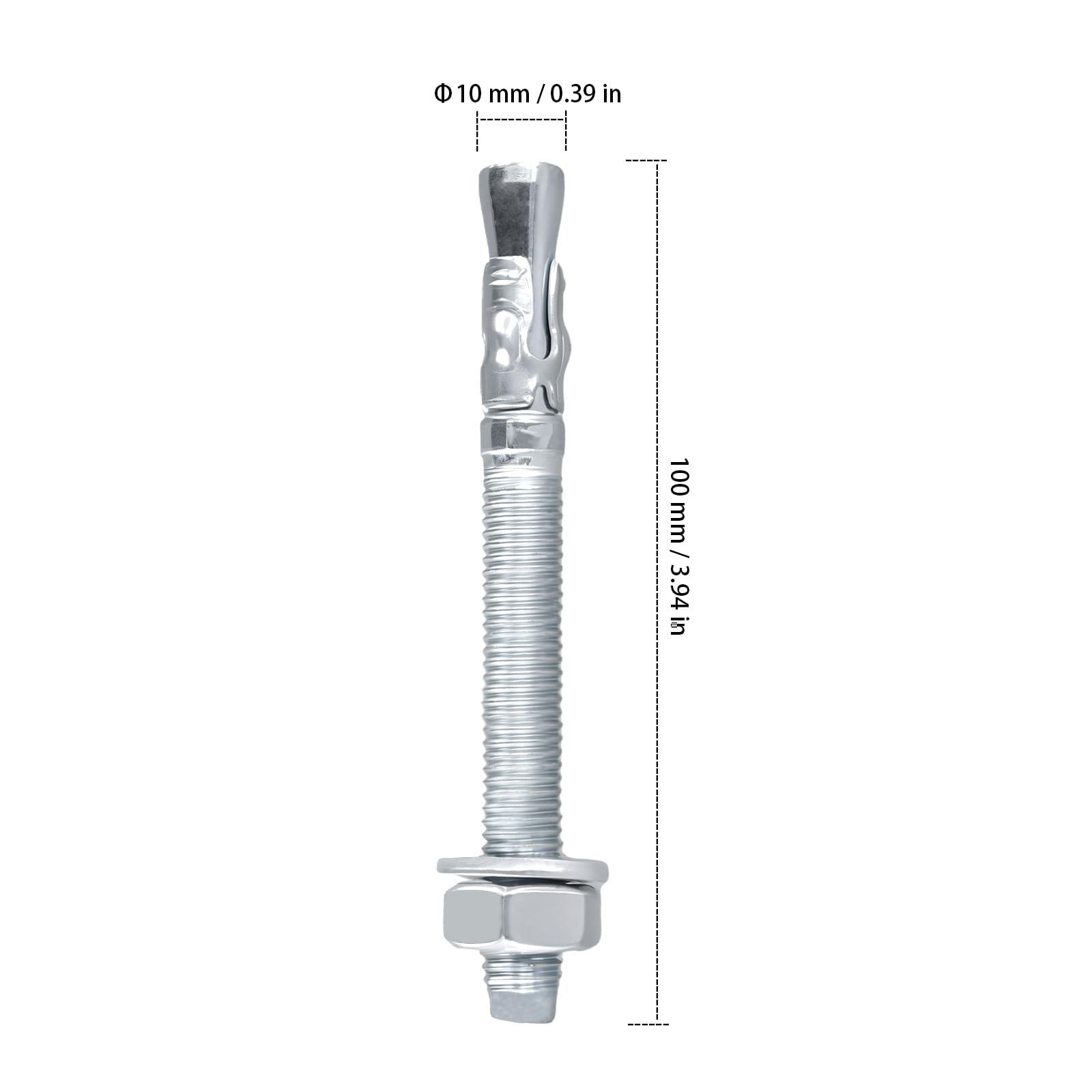 Ancrage galvanisé pour charges lourdes M10 x 100 mm, boulons d'ancrage M10, chevilles pour charges lourdes pour béton et maçonnerie, charges lourdes et montage industriel