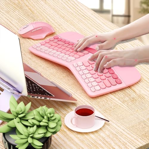 Image of Ergonomic Wireless Keyboard Mouse, Gaming Typewriter Set with Wrist Rest | Compatible With All windows and Type C Computer,With OTG & Long Clean Bruch,Ideal for PC, Home, Office and College