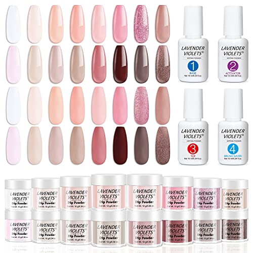Lavender Violets Dip Pulver 20 Pcs Dipping Powder System Nagel French Farben Kit Acryl Puder für Maniküre Nail Art mit Base&Top Coat, Aktivator Brush Saver Fast Dry M962 Cover