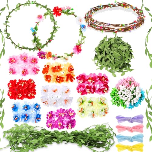 Syhood Mini Plum Blossom Crowns Making Kit 120 Pcs Parts Make Your Own Flower Wreath Headbands and Bracelets Craft Kit Hair Accessories Handmade DIY Floral Crown Garland Presents