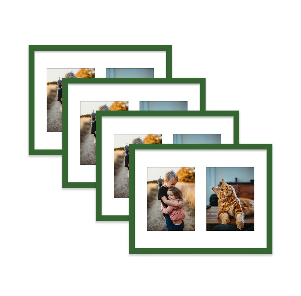 Green Multi Photo Frame - Holds 2 x 8x6 Pictures, Family Collage Picture Frame for Wall Display, 16x12 Frame size, Set of 4