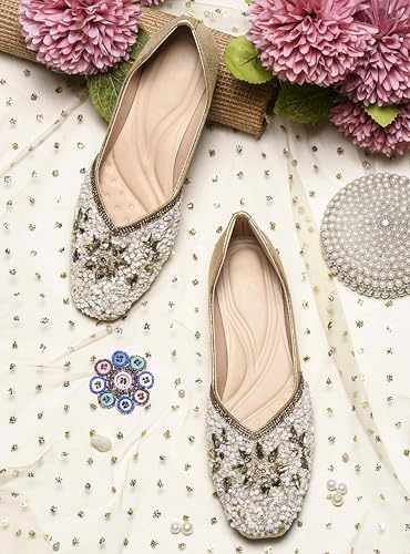 Image of SilverArrow Alluring Emboidery with Stone Jutti Comfortable Flat Fancy Bellies for Womens and Girls
