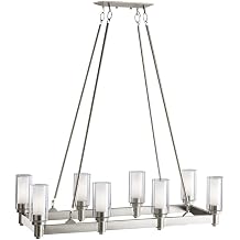 8 Light Modern Linear Chandelier Contemporary Pendant Lights Kitchen Island Hanging Light Fixture for Dining Room Over Table Bar Restaurant Office Brushed Nickel and Clear Glass