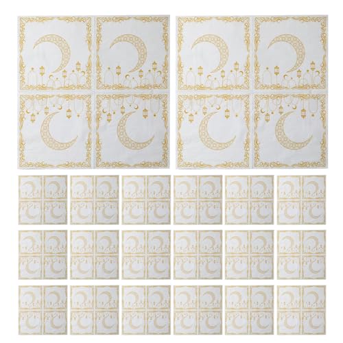 jojofuny 100 Pièces Serviettes Papier à Motif Lune Serviettes Jetables Absorbantes pour Table de Fête Ramadan Noël Anniversaire Nappes Décoratives pour Dessert et Dîner