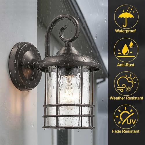 Image of MICSIU 2 Pack 5.5 inch Narrow Oil Rubbed Bronze Vintage Farmhouse Porch Light | Max 23W 9.8 Inch Outside Fixture, Waterproof Farmhouse Outdoor Wall Sconce for Slim Column, Patio, Front Door Sidelight