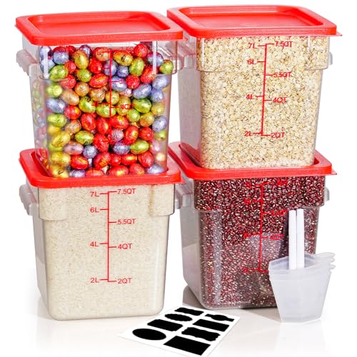 Image of 8QT 4PCS NSF Commercial Clear Food Storage Containers with Lids(RED)