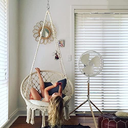 Image of Garpans Hammock Chair Macrame Swing Bohemian Style Hammock Swing Chair with Tassels Hanging Swing Chair Handmade Knitted Cotton Rope for Indoor Outdoor Bedroom Patio Max 330 Lbs Beige