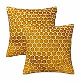 Orythyra Bee Honeycomb Throw Pillow Covers 18x18 Yellow Honey Abstract Set of 2 Pillow Cases Square Velvet Outdoor Pillowcases Decorative for Home Bed Sofa Couch Hotel