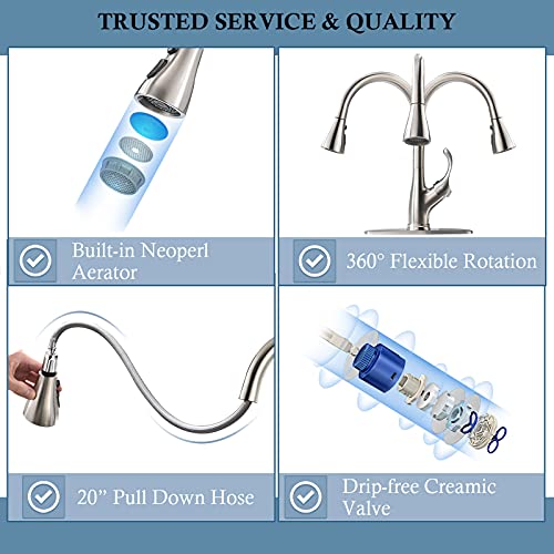 Appaso Pull Down Kitchen Faucet With Sprayer Stainless Steel Brushed Nickel - Single Handle Commercial High Arc Pull Out Spray Head Kitchen Sink Faucets With Deck Plate, Grifos De Cocina #TOP7