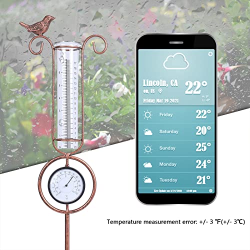 Mumtop Rain Gauge Outdoor - 36 Inch Metal Bird Garden Stake With Thermometer For Lawn, Yard And Garden(Golden) #TOP3