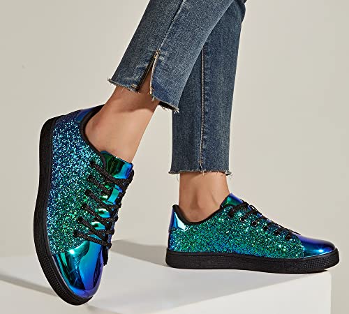 Image of LUCKY STEP Glitter Shoes Sparkly Bling Shiny Bedazzled Lace up Fashion Sneakers for Women