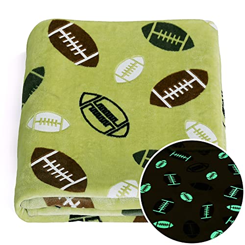 SOCHOW Fleecedecke, phosphoreszierend, 127 x 150 cm, leuchtende Decke aus Flanell-Fleece, Motiv American Football, Avocadogrün, zu jeder Jahreszeit für Kinderbett