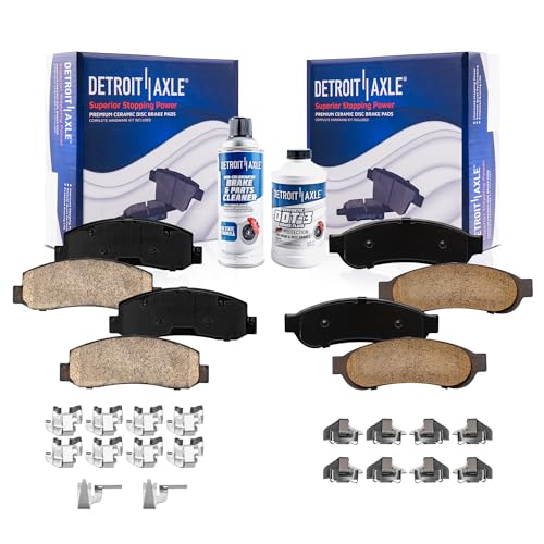 Image of Detroit Axle - Brake Pads for 2005-2012 Ford F-250 F-350 Super Duty, Front and Rear Ceramic Brake Pads w /Hardware 2006 2007 2008 2009 2010 2011 Replacement