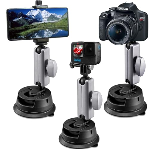 Suptig Suction Cup Mount, Car Camera Mount for Phone, Gopro, Canon, Nikon, Sony, Digital Cam, DJI Action 5 Pro, Insta360 X5/X4/X3, Insta360 Ace Pro, Suction Cup Camera Mount