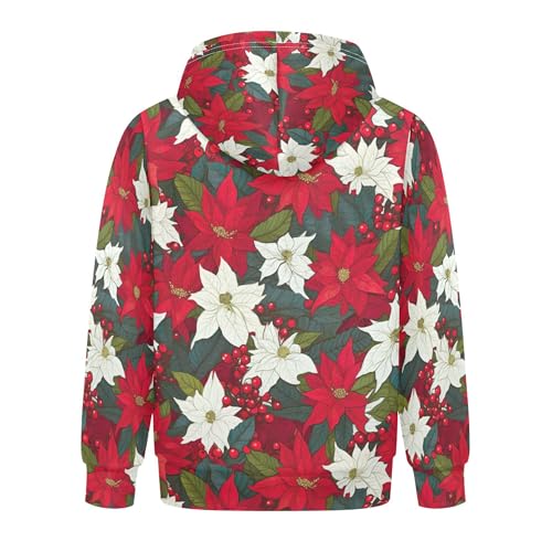 Kids Hoodies Sweaters Christmas Poinsettia Flower Hooded Sweatshirts with Big Pockets for Boys Girls B04000502