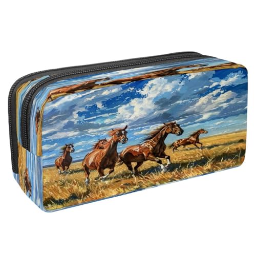 VAPOKF Trousse à crayons avec fermeture éclair pour garçons et filles, fournitures scolaires et de bureau, cheval court sur la prairie, multicolore, 2.3x8.2x3.9in/6x21x10cm, Trousse à crayons