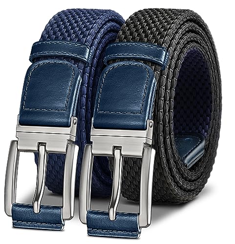 Image of BULLIANT Men Belt Rerversible Golf Belt Stretch Braided for Gift Men 1 3 /8 inch-2 In 1 Belt