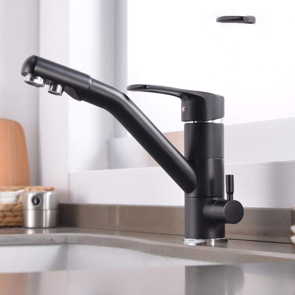 Robinet eau potable cuisine noir mat laiton épuré 3 voies