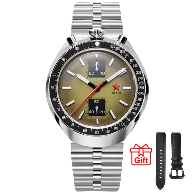 GenericMen's Watches - RED STAR Bull-Head Chronograph Men Mechanical Wristwatches 3D Coated Glass 1963 Seas-Gulls ST1901 Movement Pilots Watch Luminous